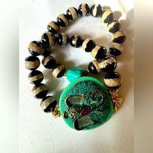 Elegant Turquoise and Black Tibetan Bracelet set